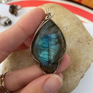 Natural Blue Labradorite Handmade Wire Wrapped Pendant | Sterling Silver